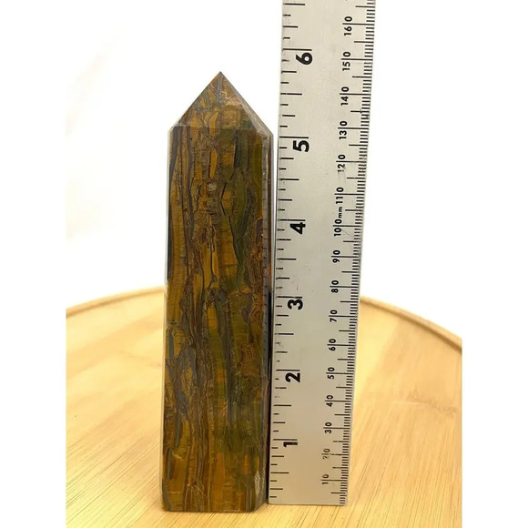 Tigers Eye Tower Obelisk Point 5 7/8" Natural Quartz Crystal 306g - Picture 11 of 16